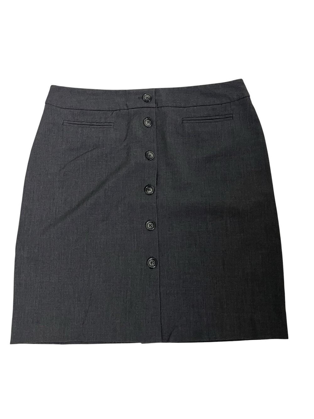 Counterparts Pencil Skirt Womens 12 Gray Button Front Stretch Knee Length
